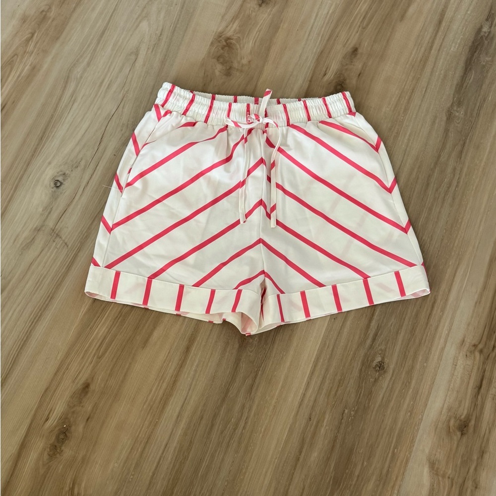 Women's Striped Shorts in White and Pink